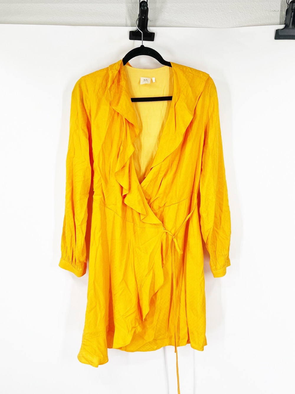 Marie Sixtine Ruffle Wrap Dress Long Sleeve Yellow